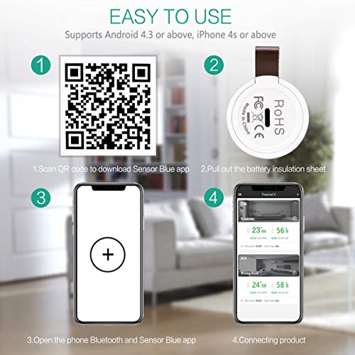 WiFi Temperature Humidity Sensor,WiFi Thermometer Smart Greenhouse Thermometer/Hygrometer with App Alerts Compatible with Alexa, Size: One size, Other