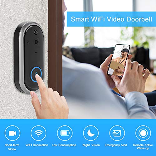 Jacksking Intercom Doorbell, 720P/1080P HD Smart WiFi Video Wireless 155° Wide-angle Lens Home Security Visible Door Phone with Chime(UK Black, 720P)