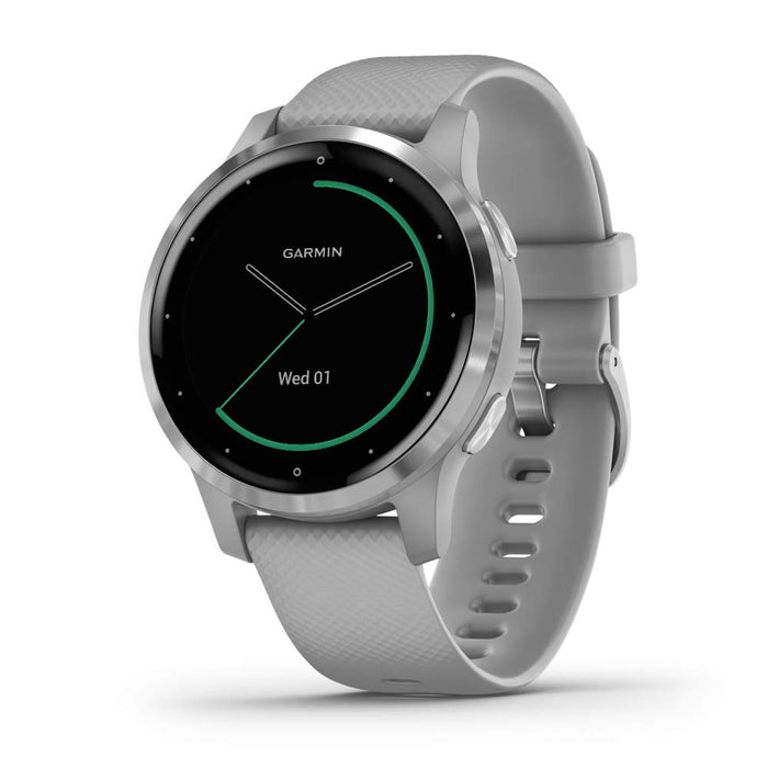 Garmin Vívoactive 4S, Smaller-Sized GPS Smartwatch, Features Music, Body Energy Monitoring, Animated Workouts, Pulse Ox Sensors and More, Powder Gray/Silver