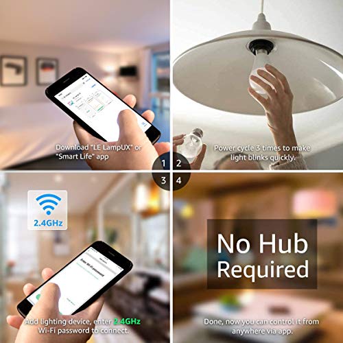 LE Alexa Smart Bulbs E27 Screw, Works with Alexa and Goole Home, No Hub Required, Pack of 2 (9W=60W, Dimmable, RGB + White 2700K-6500K, 2.4GHz Wifi)