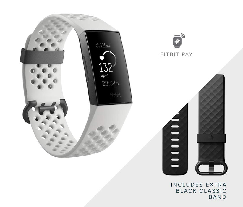 Fitbit Charge 3 NFC Special Edition Advanced Fitness Tracker with Heart Rate, Swim Tracking & 7 Day Battery - Graphite/White, One Size