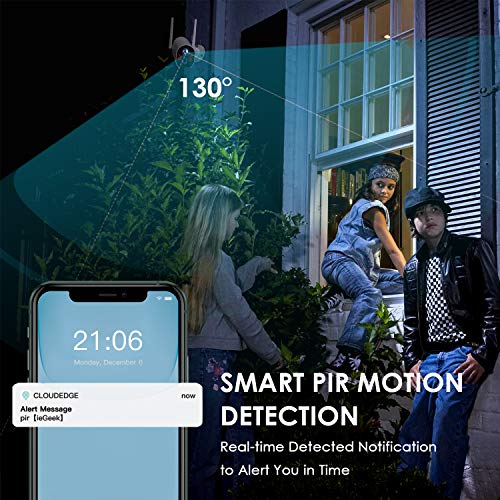 ieGeek Wireless Outdoor Security Camera System, CCTV WIFI Battery-Powered Camera with PIR & Human Motion Detection, 1080P, Two-way Talk, 65ft Night Vision, 4dbi Antenna, IP65 Waterproof, Cloud/SD