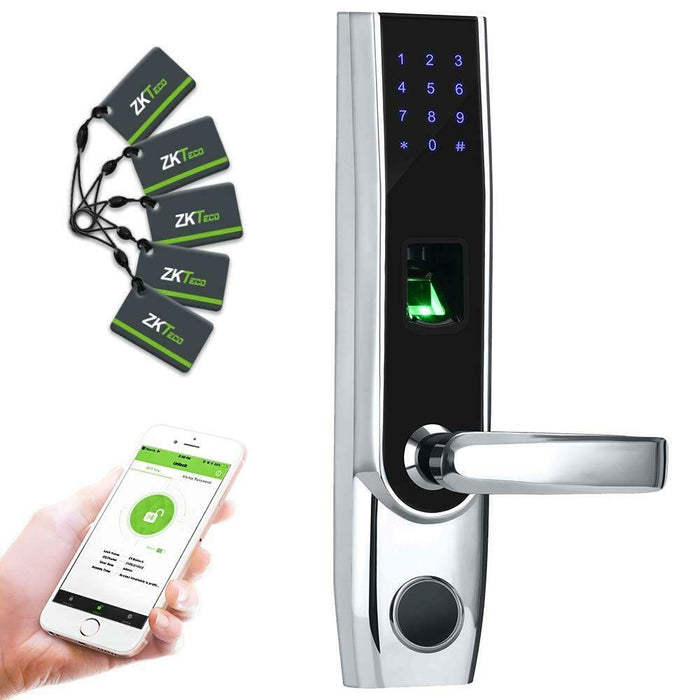 ZKTeco TL400B Fingerprint Biometric Bluetooth Smart Door Lock Digital Keyless Keypad Code Locks+ 5pcs RFID Cards,Right Handed.