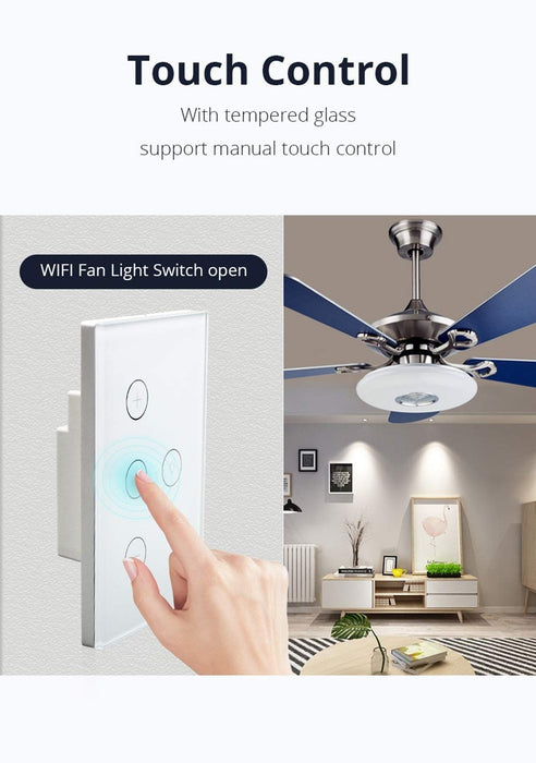 Khxypm 86 WiFi Fan Light AC 100-240V Smart Controller Switch Compatible with Alexa Google Home Smart Life App LED Smart Dimmer