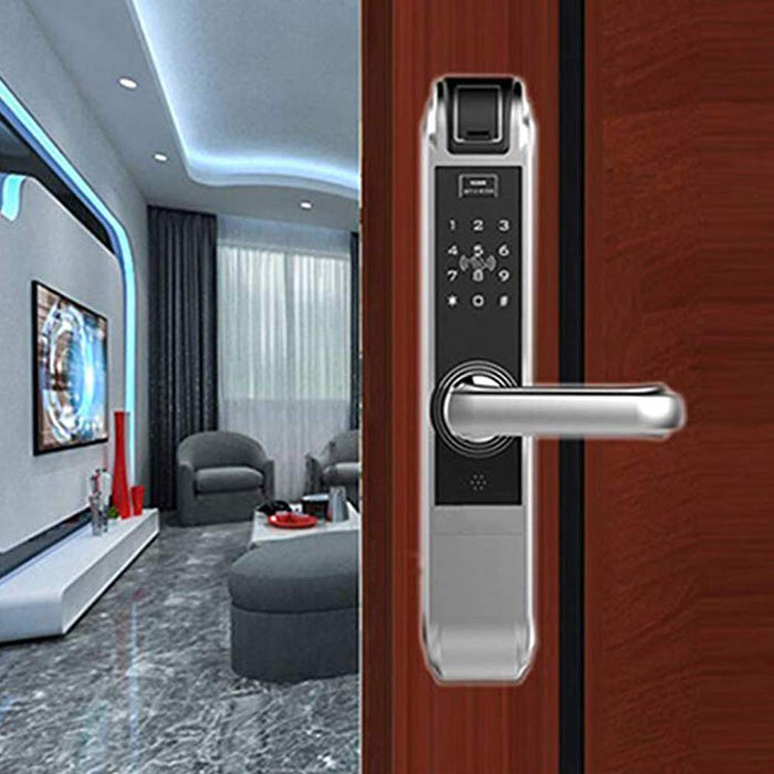 LNDDP Smart Door Lock Smart Digital Keypad Lock Machinery Key Fingerprint Password Handle Wooden Door Lock Silver, Home Safety Accessories