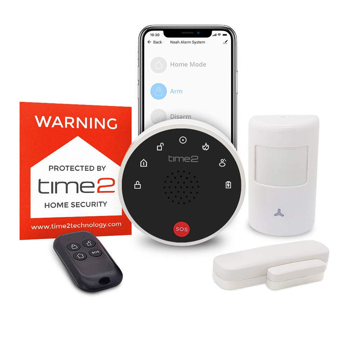 Time2 Noah Home Alarm Smart Security System, 5 Piece Kit with Door Sensor, Motion Sensor, Remote Control, Window Sticker -Quick & easy setup, App with Alerts, No Monthly Fee, Works with Alexa & Google