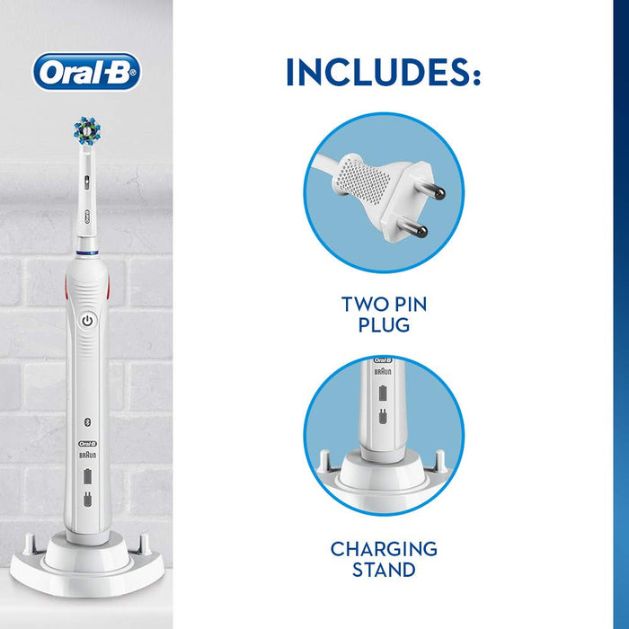 Oral-B Smart 4 4000N CrossAction Electric Toothbrush Rechargeable Powered By Braun, 1 App Connected Handle, 3 Modes with Whitening and Sensitive, Pressure Sensor, 2 Toothbrush Heads, 2 Pin UK Plug
