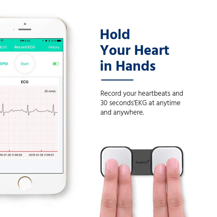 ECG Monitor, Handheld ECG Heart Rate Monitors for Smart Phone, Wireless Heart Rhythm Tracking Without ECG Electrodes Required, Home Use SnapECG Portable EKG Devices for iPhone & Android