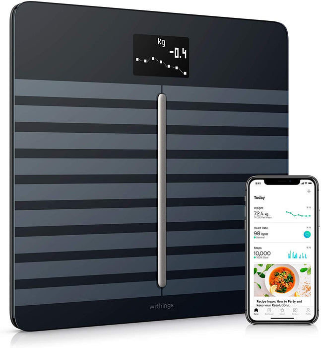 Withings Body Cardio - Premium Wi-Fi Body Composition Smart Scale, Tracks Heart Rate, BMI, Fat, Muscle Mass, Water %, Digital Bathroom Scale, App Sync via Bluetooth or Wi-Fi