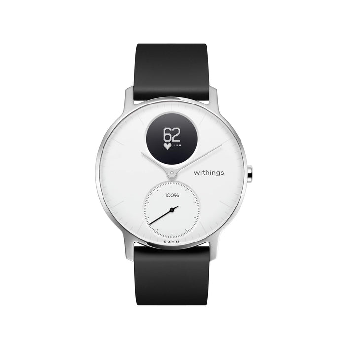 Withings Steel HR - Hybrid Smartwatch - Activity Tracker with Connected GPS, Heart Rate Monitor, Sleep Monitor, Smart Notifications, Water Resistant with 25-day battery life,Silver, White - 36mm