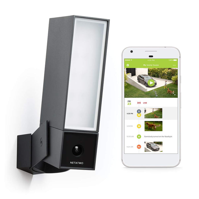 Netatmo Smart Outdoor Security Camera, WIFI, Integrated Floodlight, Movement Detection, Night Vision, Without Fees, NOC01-UK (Presence)