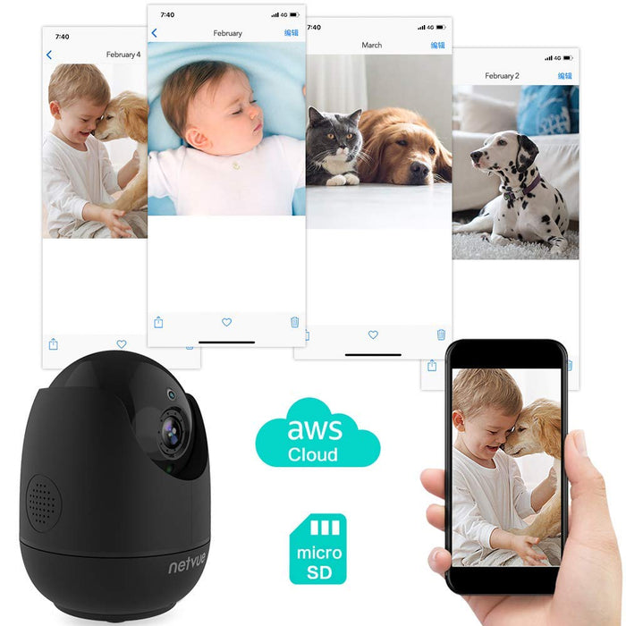 Netvue Home Security Camera, Work with Alexa Echo show 360 degree View, Wireless IP Camera with AI. Human Detection P/T/Z, TF Card Record, 2 Way Audio, Night Vision, Baby Monitor, Pet Camera