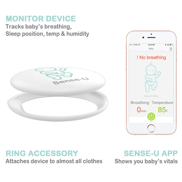 Sense-U Baby Monitor Breathing Rollover Movement Ambient Temperature Portable Alarm Alert You for No Breathing Movement, Stomach Sleeping, Overheating and Getting Cold(2019 Updated Version)