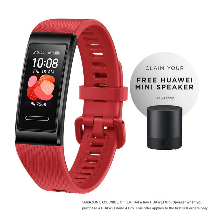 HUAWEI Band 4 Pro Smart Band Fitness Tracker with 0.95 Inch AMOLED Touchscreen, 24/7 Heart Rate Monitor, Indoor Outdoor Pro Tracking, Sleep Monitor, Built-in GPS, 5ATM Waterproof, Cinnabar Red