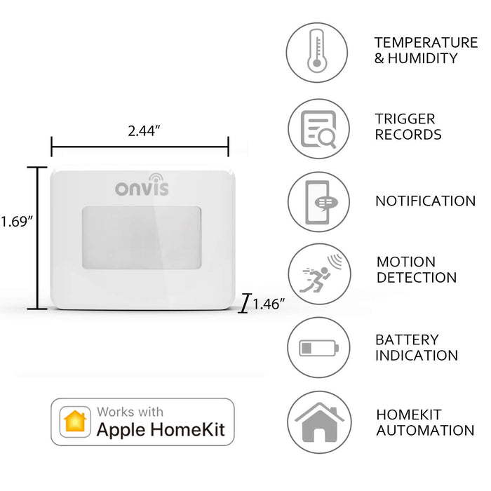ONVIS Smart Motion Sensor Wireless PIR Detector Works With Apple HomeKit Hygrometer Thermometer Temperature Humidity Gauge Siri Enabled Bluetooth Remote Trigger for iPhone iPad
