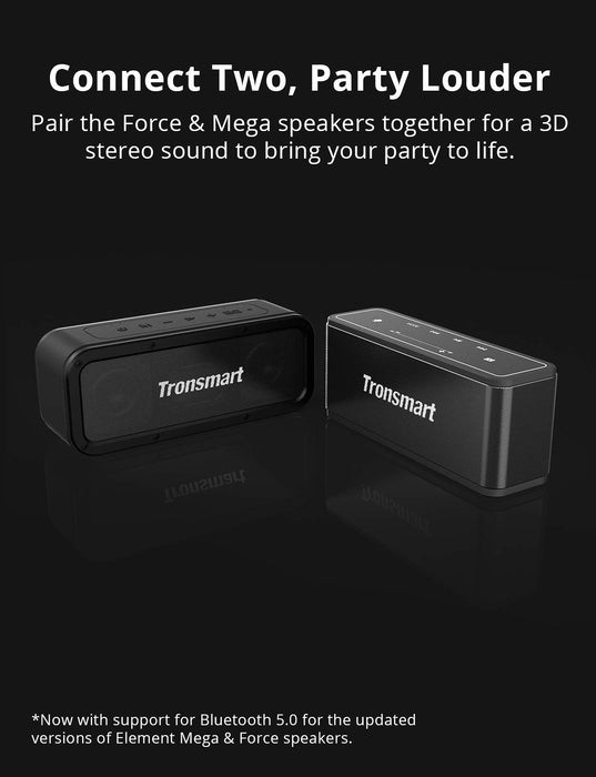 Bluetooth speaker 5.0, Tronsmart Force 40W Portable Speaker With 3D Stereo, Extra Bass, IPX7 Waterproof,15 Hours Playtime,TWS,Voice Assistant,100ft Bluetooth Range For Travel, Party, works with Alexa