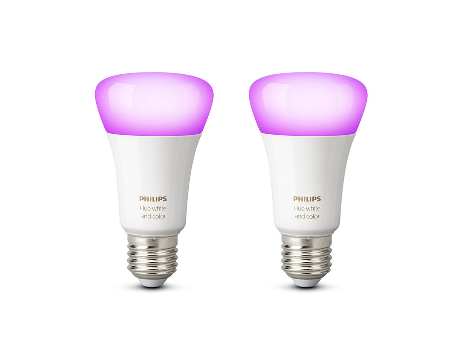 Philips Hue White and Colour Ambience Personal Wireless Lighting 2 x 9.5 W E27 Edison Screw LED Twin Pack Light Bulbs, Apple HomeKit Enabled, Works with Alexa