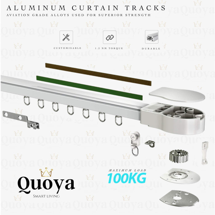 Quoya Smart Curtains System, Electric Curtain track with Automated Rail Motor with App, Voice, Remote Control 【up to 3.2M- Motorised and adjustable tracks】【Works with Alexa,Google,IFTTT,SmartThings】