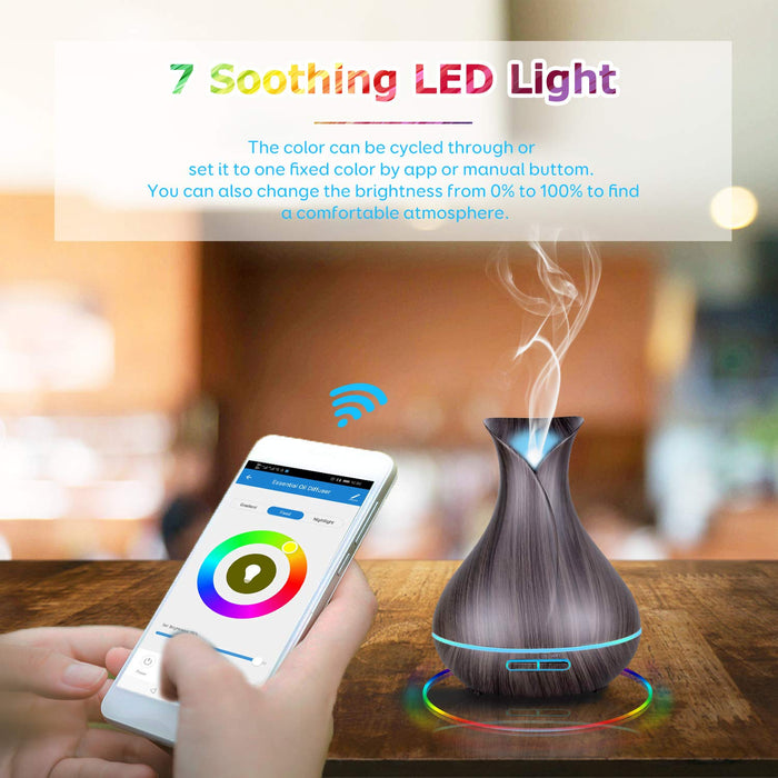 Maxcio Smart WiFi Essential Oil Diffuser, 400ml Ultrasonic Aromatherapy Diffuser Humidifier Alexa/Google Home Control with 7 Colorful LED Lights, Remote Control, Timer/Schedule Setting