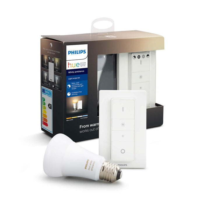 Philips Hue White Ambiance Wireless Dimmer Kit: Smart Bulb LED Kit [E27 Edison Screw] with Bluetooth Includes, Dimmer Switch (Works with Alexa and Google Assistant)