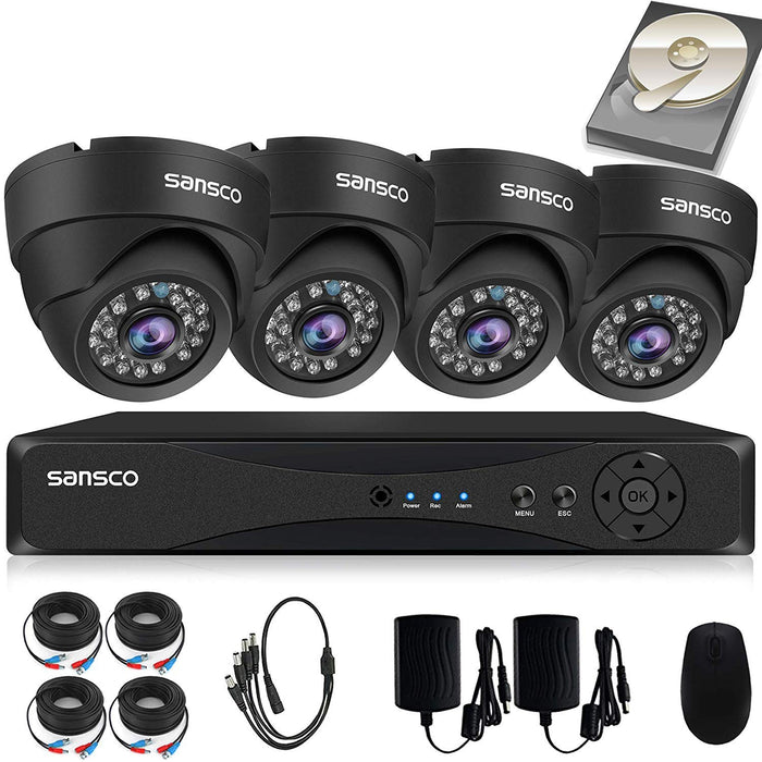 [TRUE 1080p] SANSCO 4 Channel FHD CCTV Camera System with 4 2 Mega-pixel Indoor Outdoor Dome Cameras and 1TB Internal Hard Drive (2M Recording/Playback, Instant Email Alerts, Day/Night Vision, Vandal-Proof Housing, Mobile App: Xmeye)