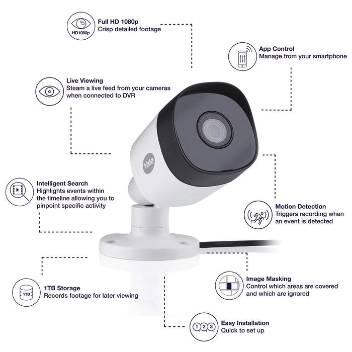 Yale SV-4C-4ABFX-2 Smart Home CCTV Kit, x4 Outdoor Night Vision Cameras, 1080p, 1 TB Hard Drive, App Controlled