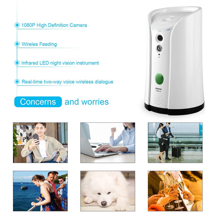 SKYMEE Dog Camera Treat Dispenser,WiFi Remote Pet Camera with Two-Way Audio and Night Vision,Compatible with Alexa
