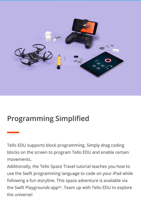 Tello EDU Quadcopter Drone with HD Camera and VR,Creative Coding Education, DIY Accessories, STEM Learning Toys for Boys and Girls