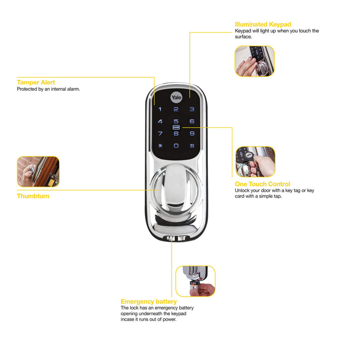 Yale Smart Living YD-01-CON-NOMOD-CH Keyless Connected Ready Smart Door Lock, Touch Keypad, works with Alexa, Chrome