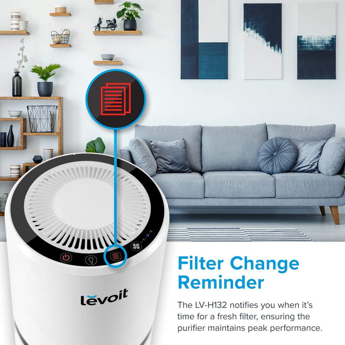 LEVOIT Air Purifier for Home Bedroom with True HEPA Filter, 3 Speeds, Night Light, Filter Change Reminder, Portable Air Filter for Dust, Smoker, Allergy, Pollen, Pets, Cooking Smell, LV-H132 White