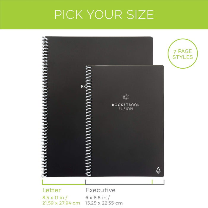 Rocketbook Fusion Smart Reusable Notebook - Letter A4 - Black, 7 Page Styles To Maximise Productivity, FriXion Pen and Wipe Included