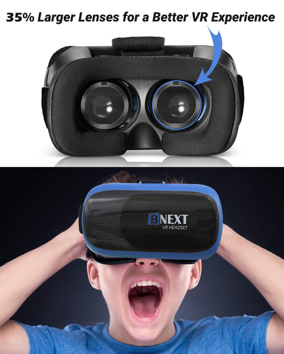 VR Headset Compatible with iPhone & Android Phone - Universal Virtual Reality Goggles - Play Your Best Mobile Games 360 Movies with Soft & Comfortable New 3D VR Glasses | Blue | w/Eye Protection