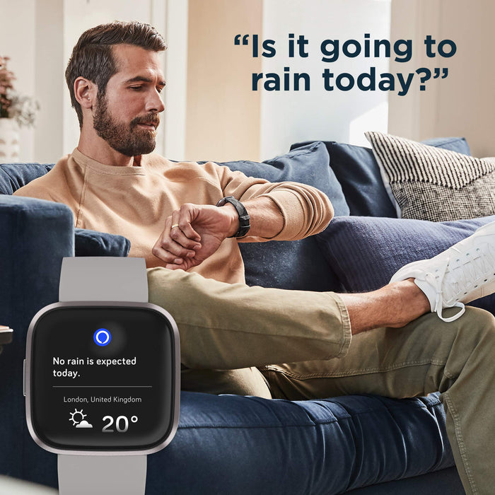 Fitbit Versa 2 Health & Fitness Smartwatch with Voice Control, Sleep Score & Music, Stone/Mist Grey