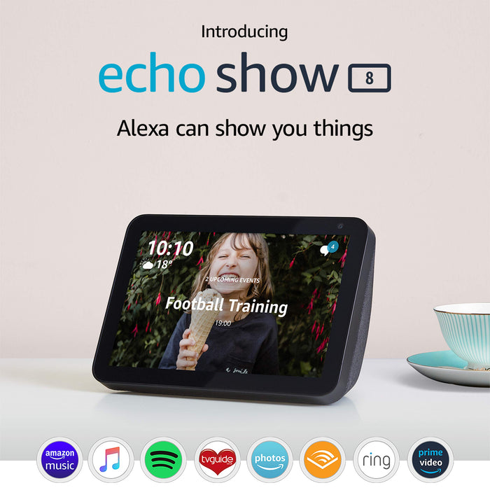 Introducing Echo Show 8 | 8" HD smart display with Alexa, Charcoal fabric