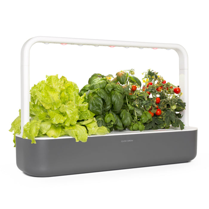 Click & Grow Smart Garden 9 Indoor Gardening Kit (includes 3 mini tomato, 3 basil and 3 green lettuce plant pods), Grey
