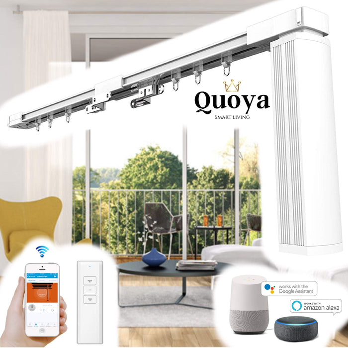 Quoya Smart Curtains System, Electric Curtain track with Automated Rail Motor with App, Voice, Remote Control 【up to 3.2M- Motorised and adjustable tracks】【Works with Alexa,Google,IFTTT,SmartThings】