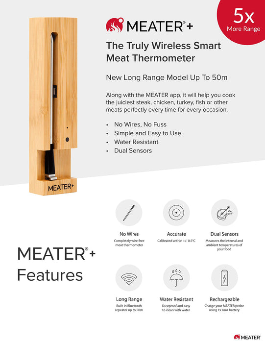 MEATER+ Duo Saver Bundle | 50m Range Version of the True Wireless Smart Meat Thermometer for the Oven Grill Kitchen BBQ Smoker Rotisserie with Bluetooth and WiFi Digital Connectivity