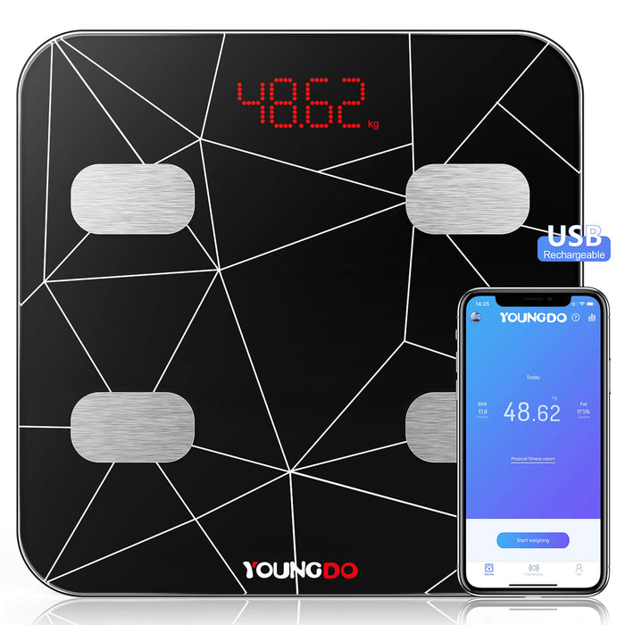 YOUNGDO Bluetooth Body Fat Scale,Bathroom Scales Digital Weight Weighing BMI Scale Body Composition Analyzer Monitors with 23 Health Measurements,Sync Data with Apple Health, Google Fit & Fitbit APP