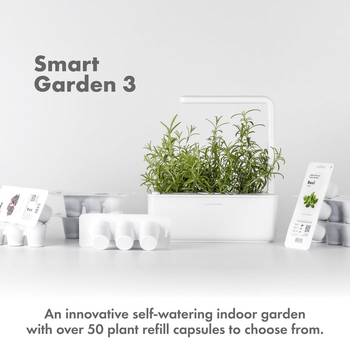 Click and Grow Smart Garden 3 Indoor Gardening Kit (Includes 3 Basil Plant Pods), Grey