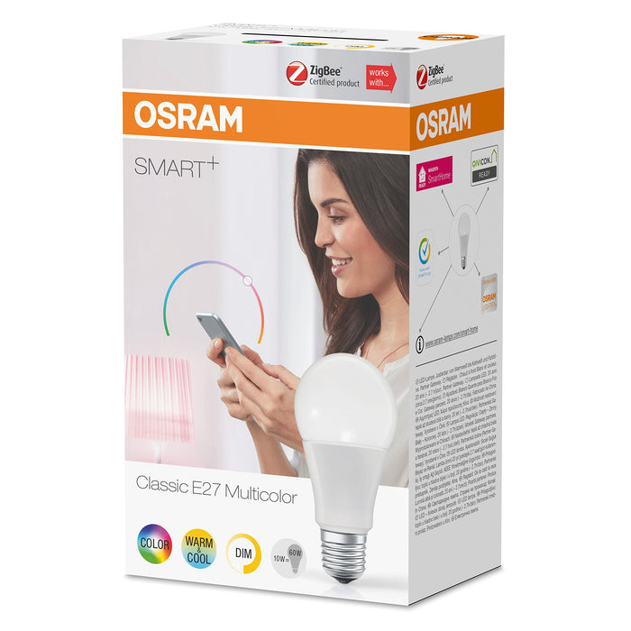 OSRAM Smart+ LED, ZigBee Lamp with E27 Socket, warm white to daylight, Color Change RGB, dimmable, Directly compatible with Echo Plus and Echo Show (2. Gen.), Compatible with Philips Hue Bridge