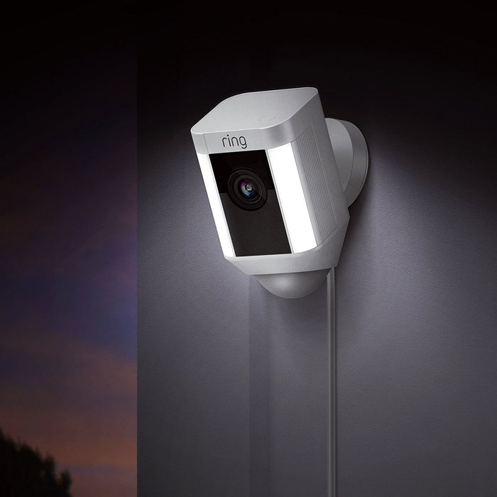 Ring Spotlight Cam Wired | HD Security Camera with LED Spotlight, Alarm, Two-Way Talk, UK Plug
