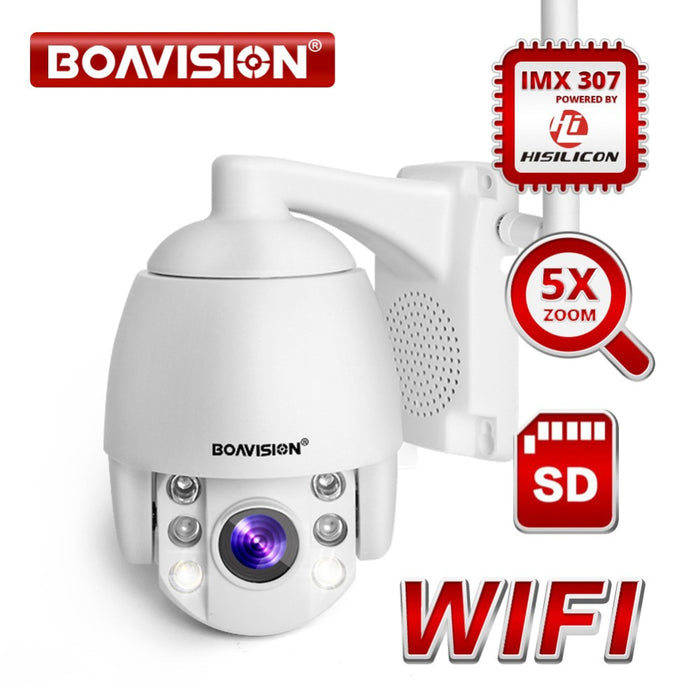Boavision Super Mini 2.5 Inch PTZ Speed Dome WIFI IP Camera 1080P Outdoor 5X Zoom / 4mm Fixed Lens Wireless Camera IR 60m Two Way Audio