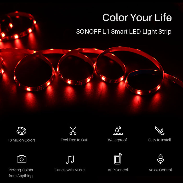 Sonoff L1 Smart LED Light Strip Dimmable Waterproof WiFi Flexible RGB Strip Lights Work with eWelink Alexa Google Home