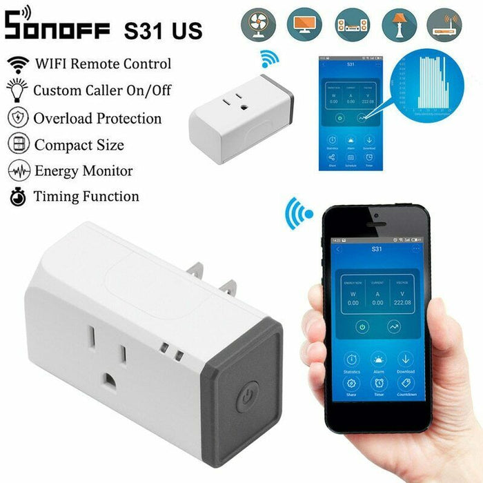 Sonoff S31 US Mini Wifi Smart Socket Home Power Consumption Measure Monitor Energy Usage App Remote Control with Alexa Google