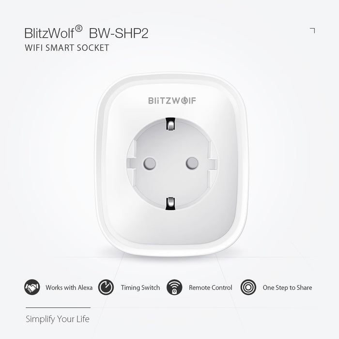 BlitzWolf BW-SHP2 WIFI Smart Socket EU Plug 220V 16A Remote Control Smart Timing Switch Work For Amazon Alexa/Google Assistant