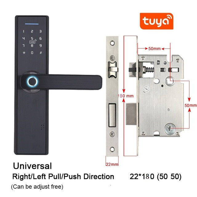 Liscn Tuya wifi lock Fingerprint Lock Smart Card Digital Code Electronic Door Lock Home Security Mortise Lock Wire Drawing Panel