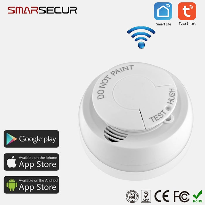 Smarsecur Tuya/Smart Life APP Wifi Smoke Detector Smart Fire Alarm Sensor Wireless Smart Home  Security System