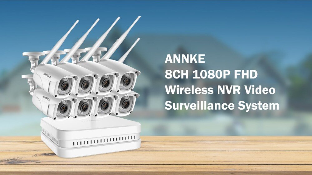ANNKE 8CH 1080P FHD WiFi NVR Video Surveillance System With 2MP Bullet Weatherproof IP Cameras 100ft Night Vision With Smart IR