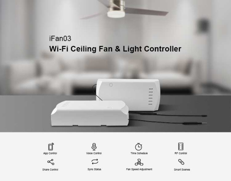 Centechia iFan03 Smart Fan Switch Convert Fan to Wifi Smart Control Fan Speed Ceiling Fan Light Controller Support RM433 eWelink