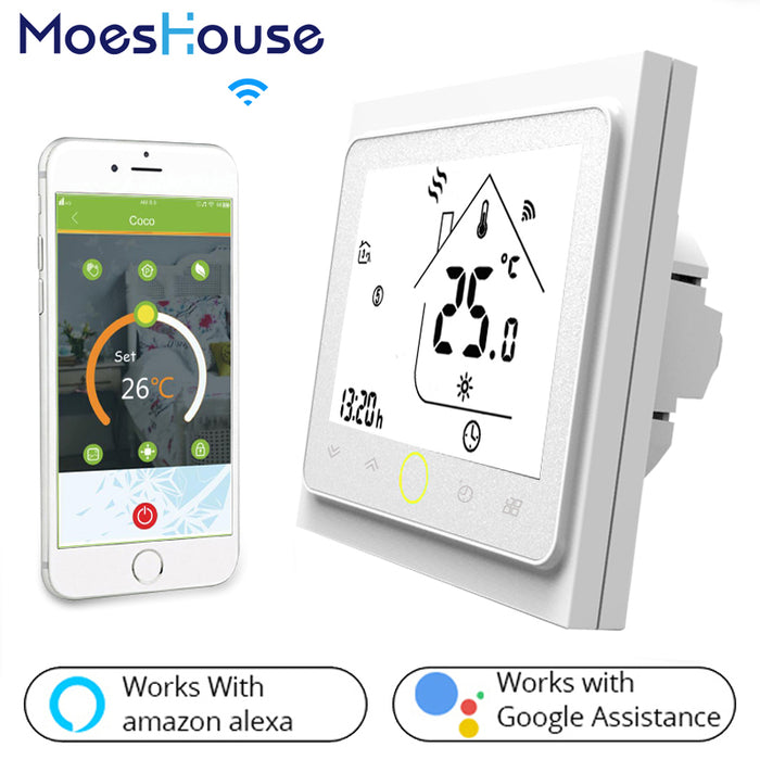 Moeshouse WiFi Thermostat Temperature Controller LCD Touch Screen Backlight for Water/Gas Boiler Works with Alexa Google Home 3A